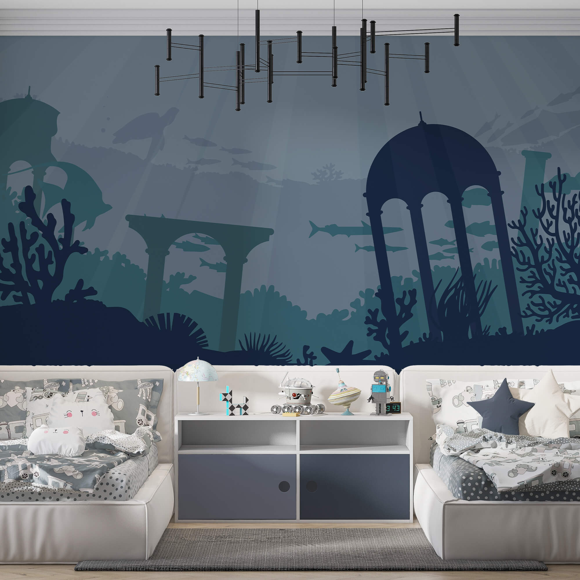 Silueta budovy a mořských rostlin Silueta budovy a mořských rostlin