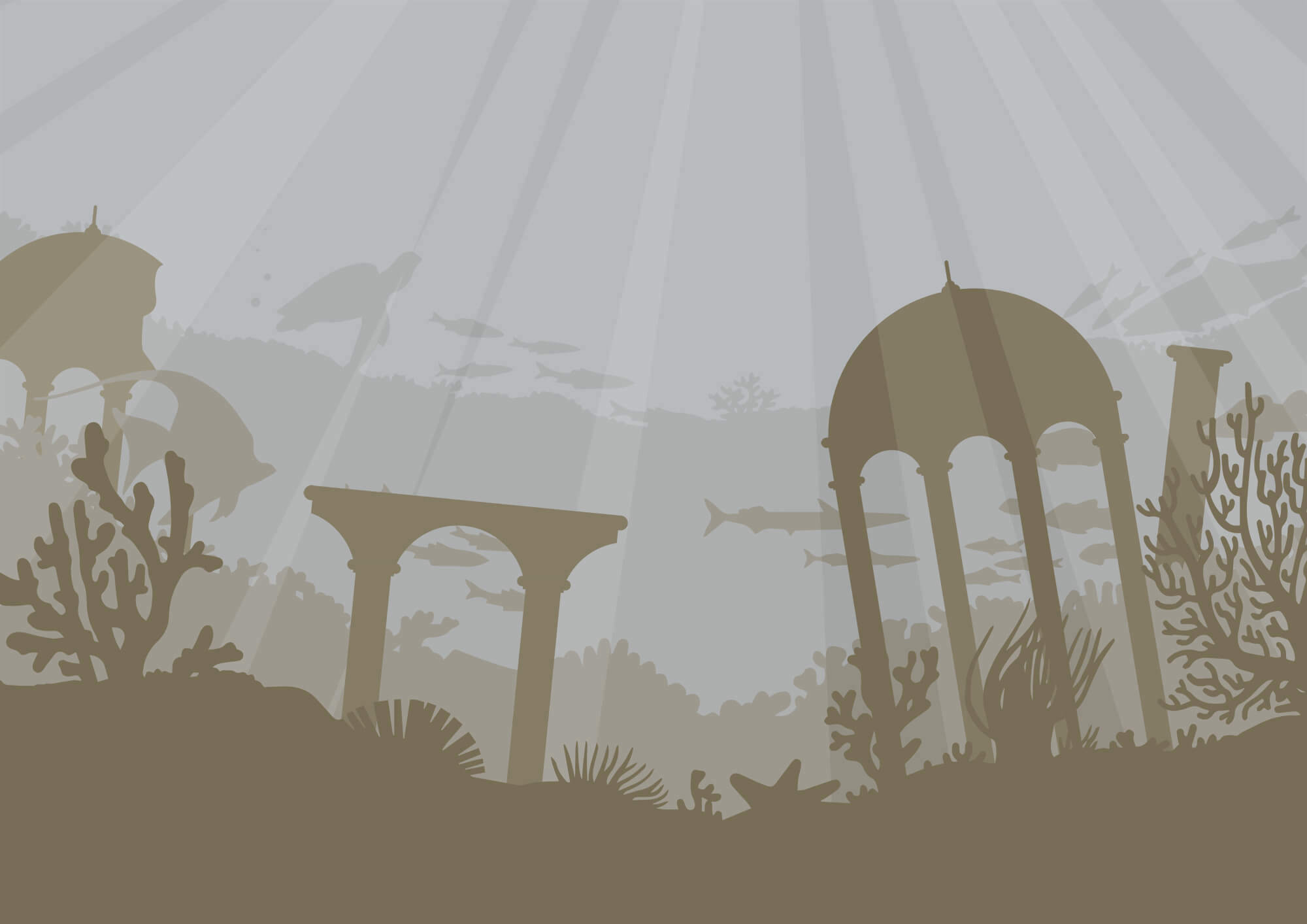 Silhouette of a building under water