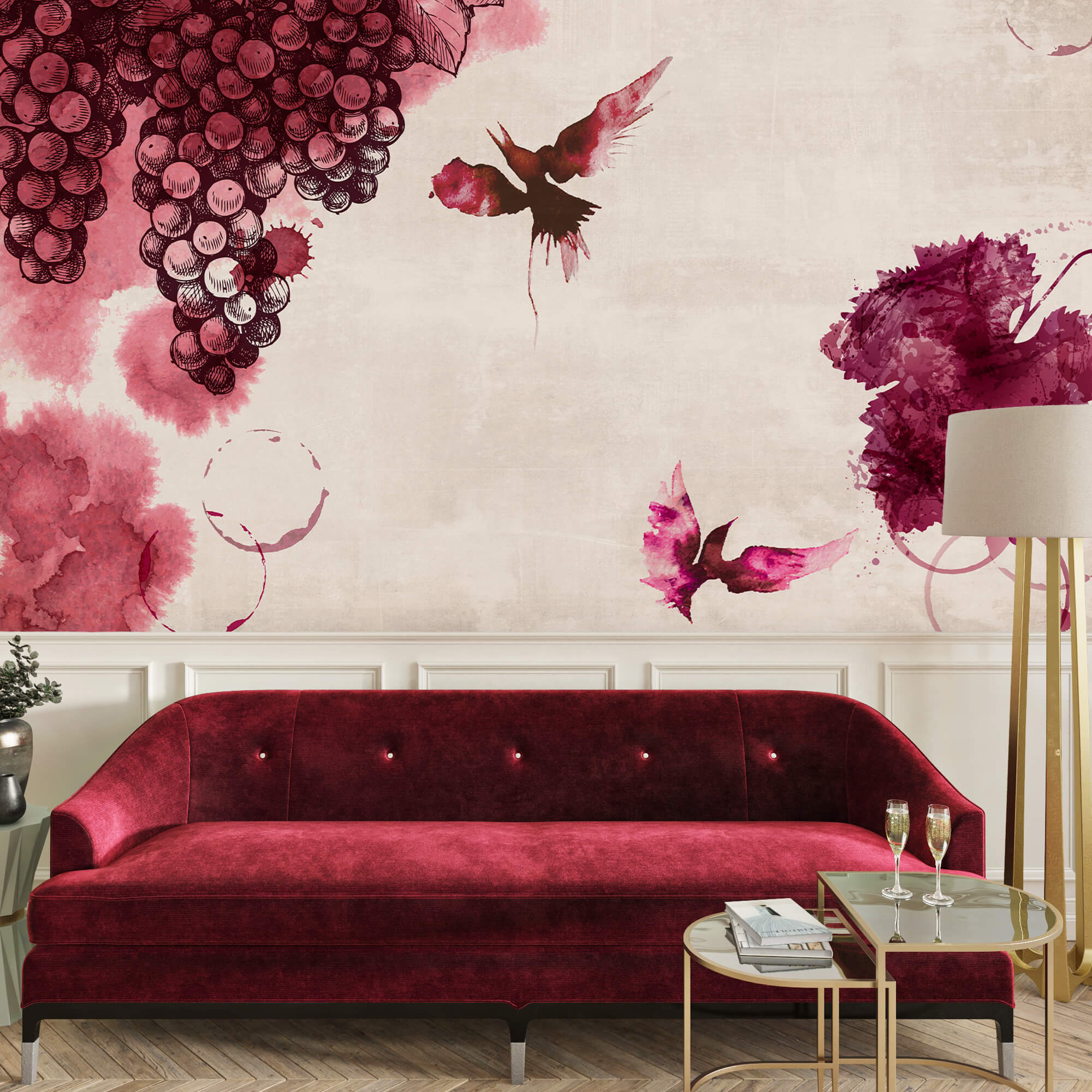 Malba ptáků a hroznů