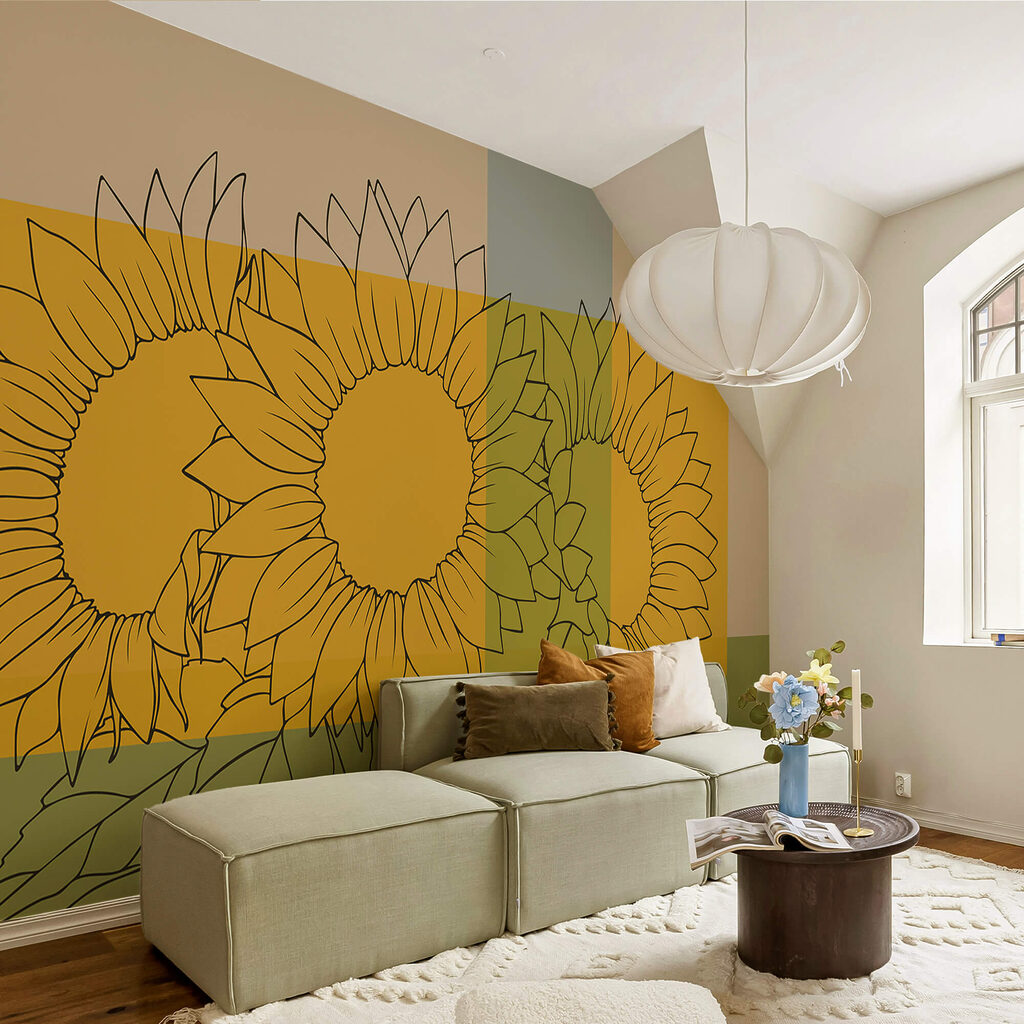 Skupina slunečnic s listy