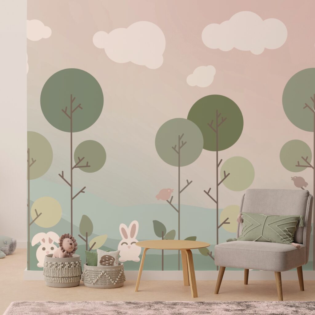 Skupina králíků a stromů