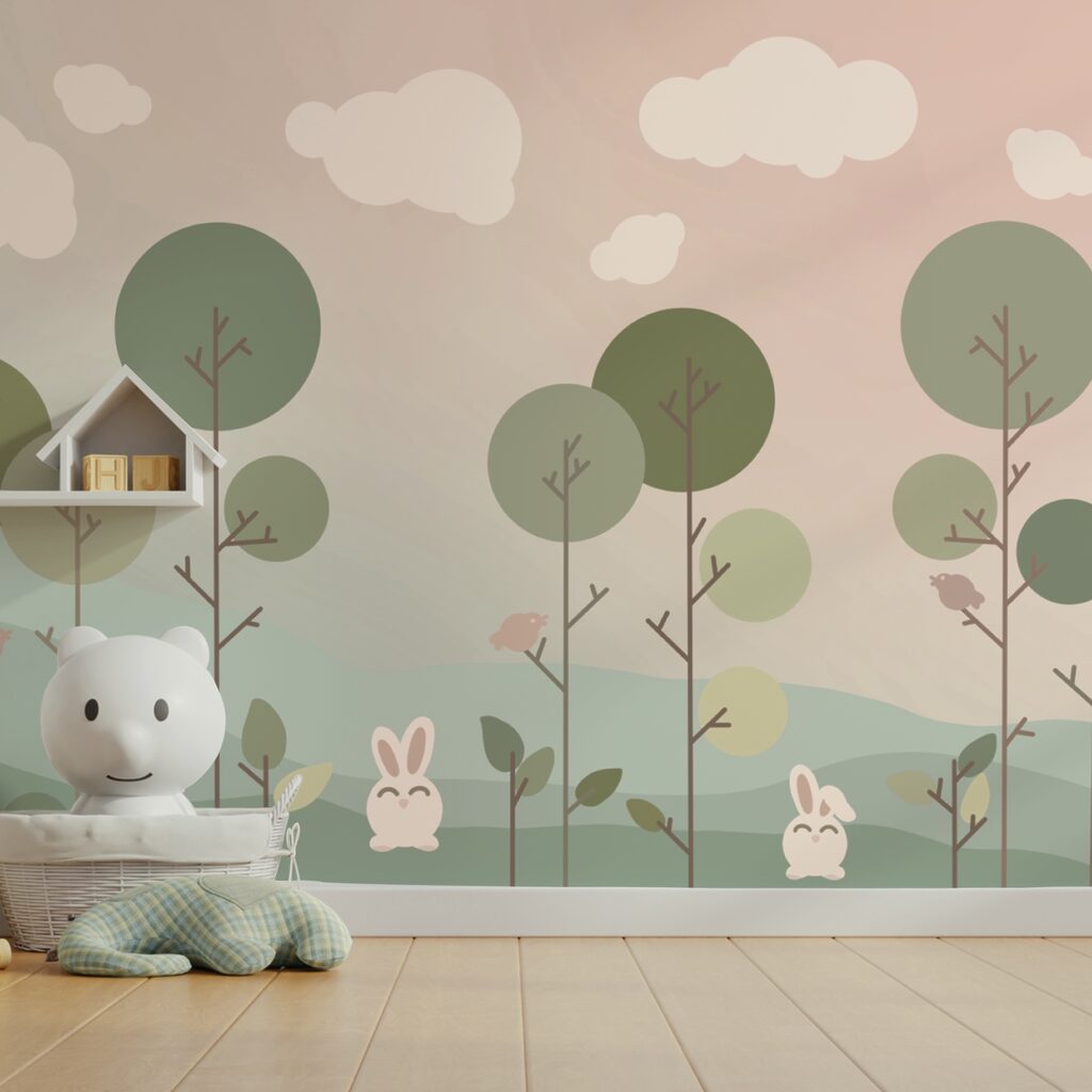 Skupina králíků a stromů