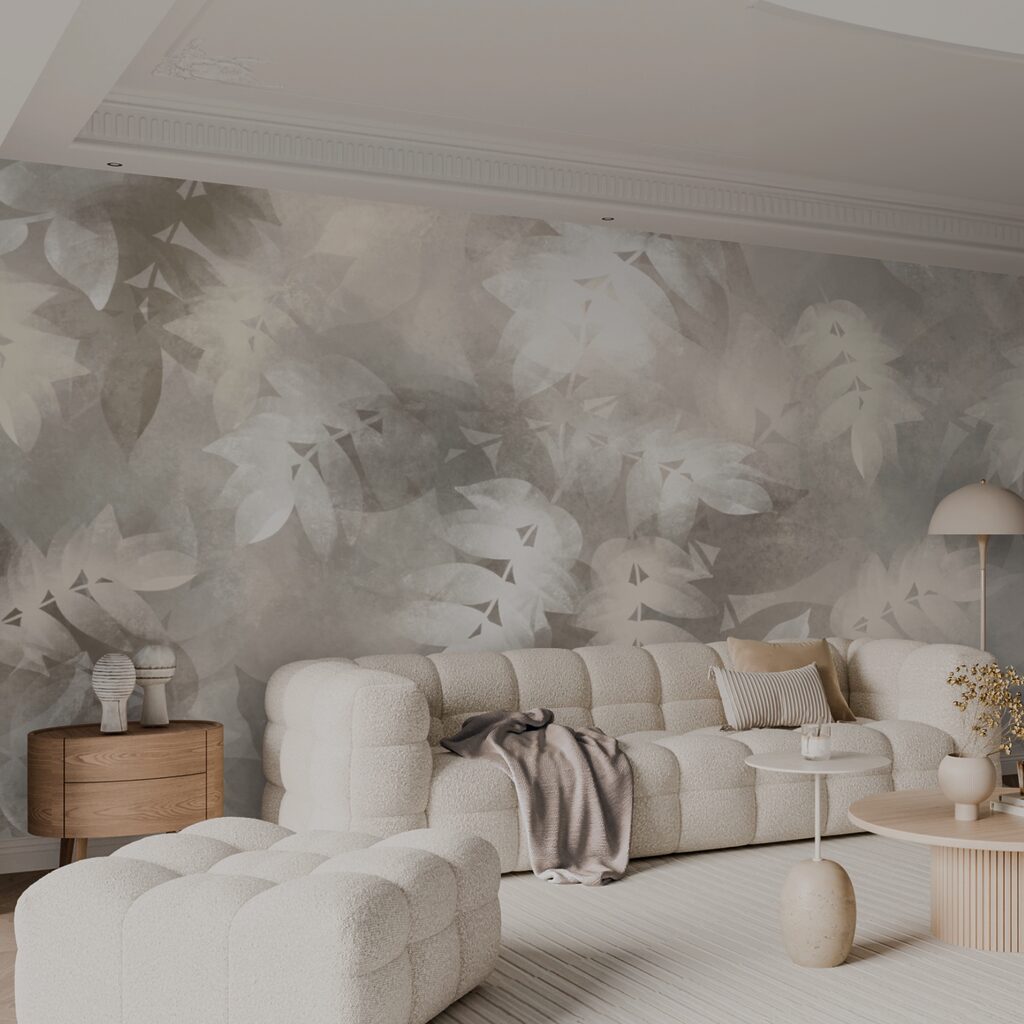 Šedé a bílé pozadí s listy