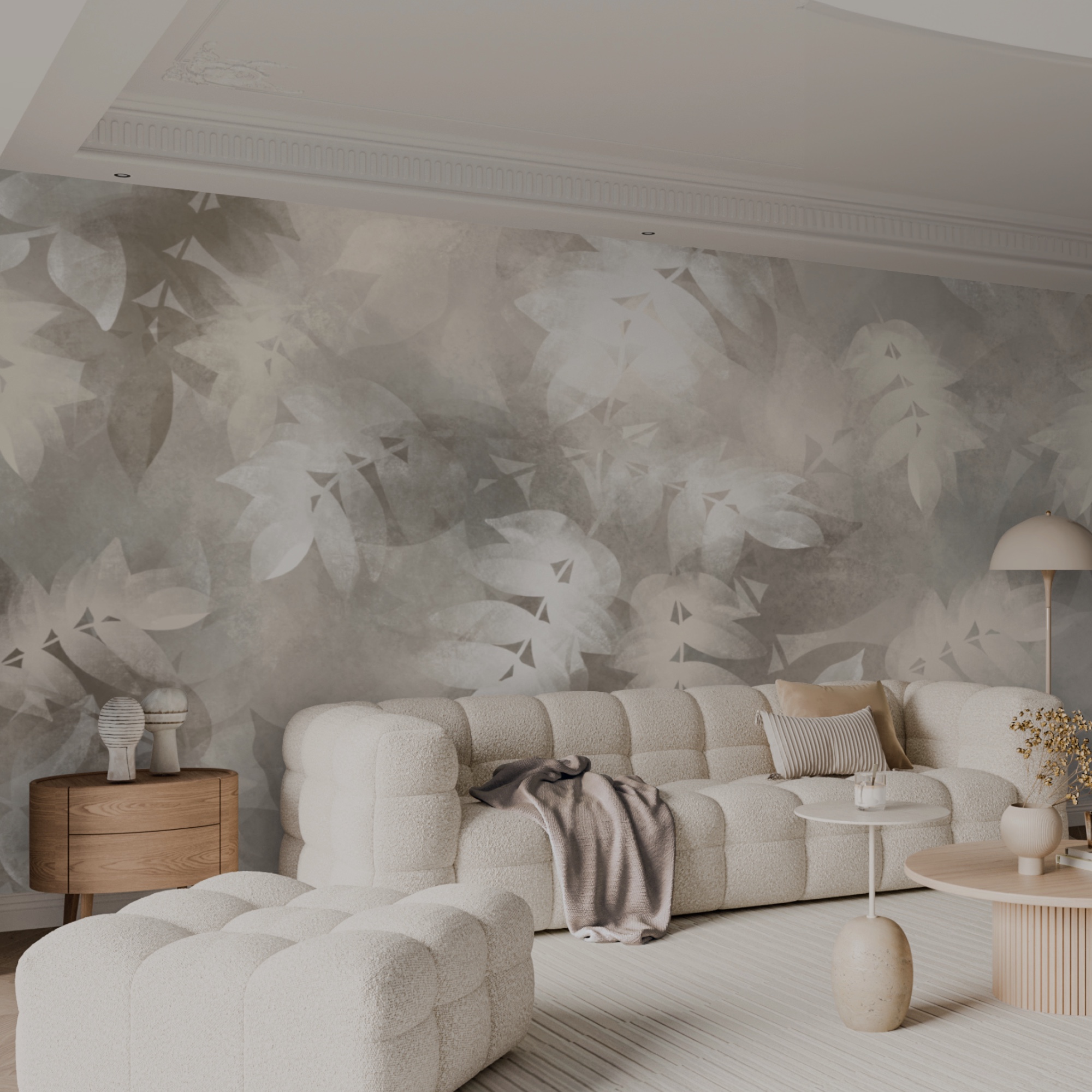 Šedé a bílé pozadí s listy