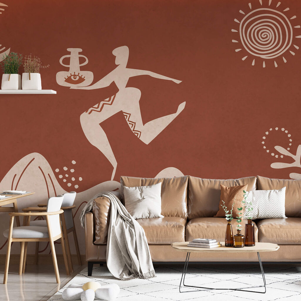 Kresba muže držícího hrnec a hrnec na hoře