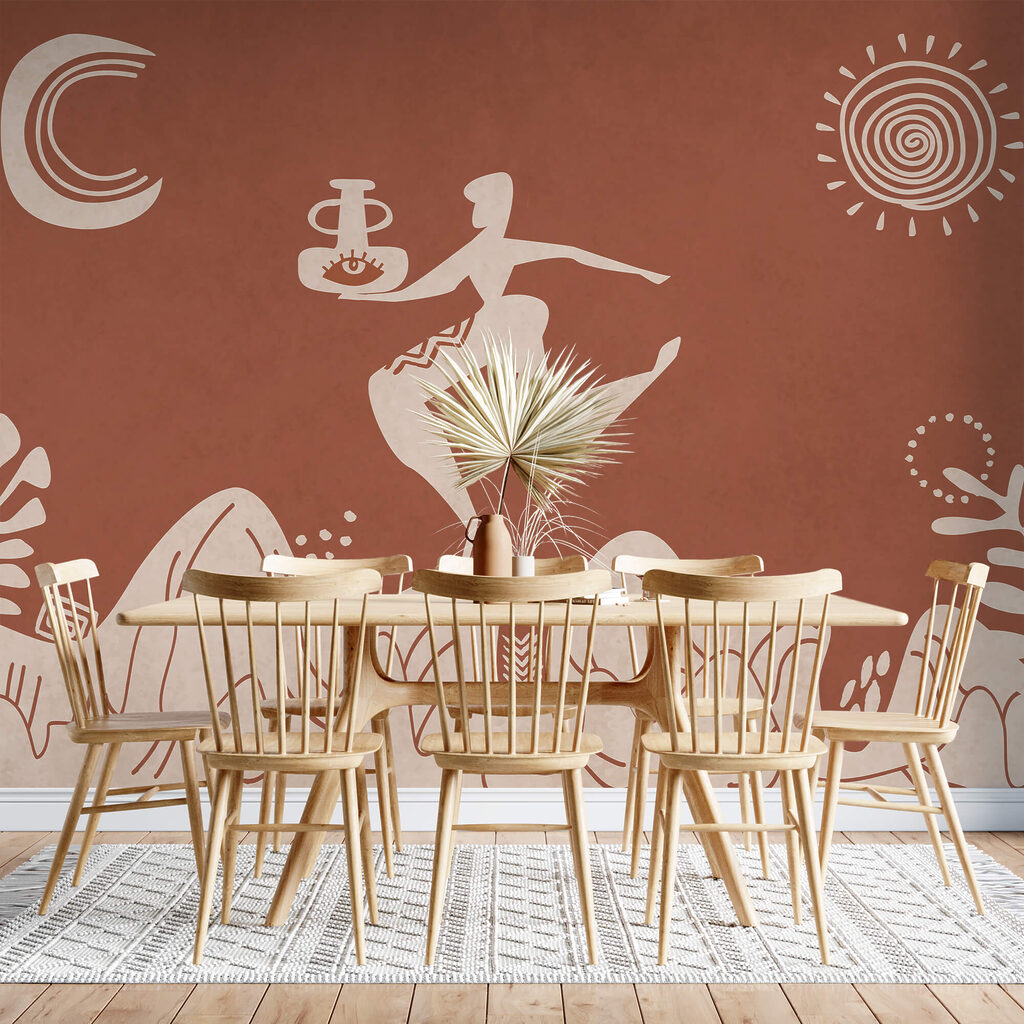 Kresba muže držícího hrnec a hrnec na hoře