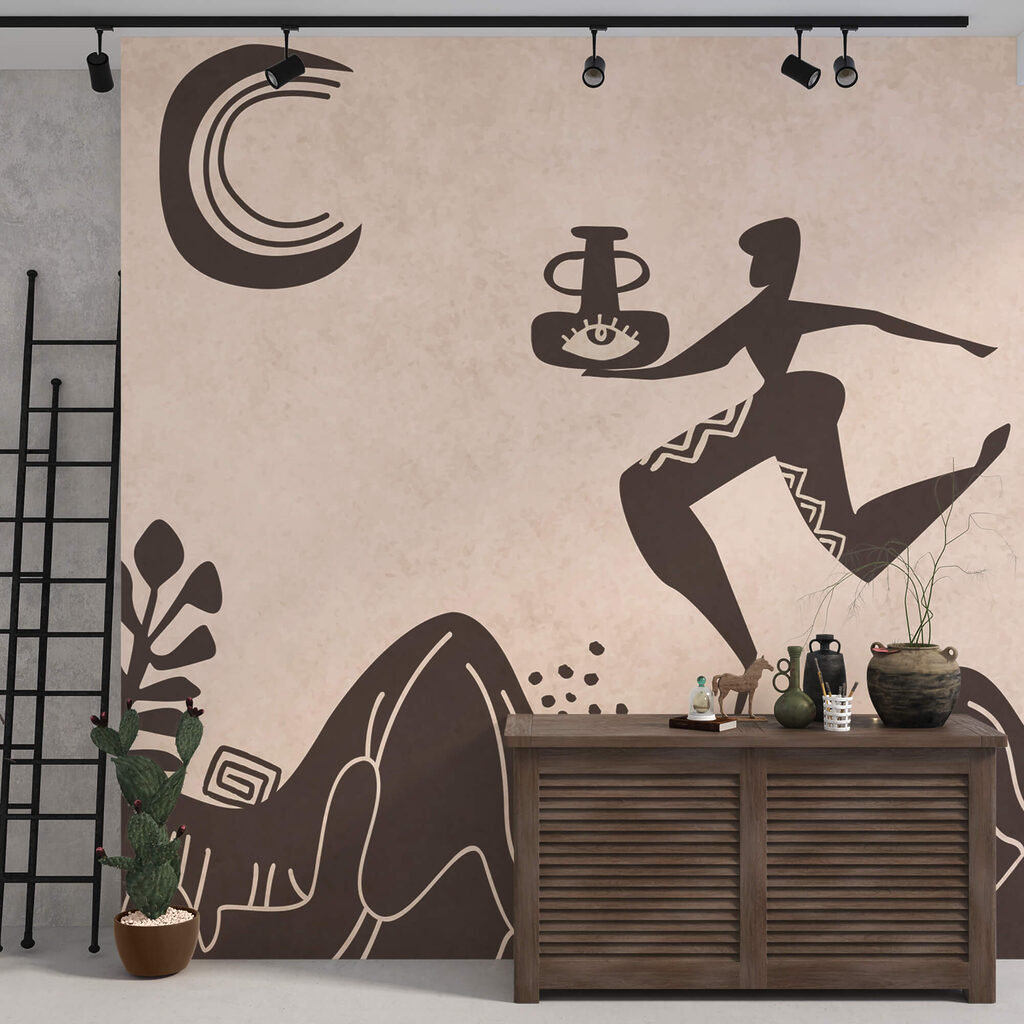 Kresba muže držícího hrnec a hrnec na hoře