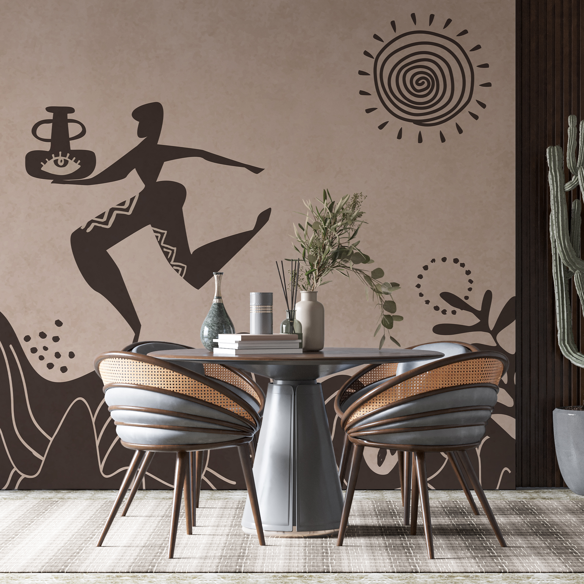 Kresba muže držícího hrnec a hrnec na hoře