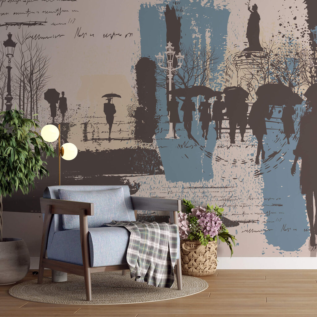 Skupina lidí na procházce s deštníky