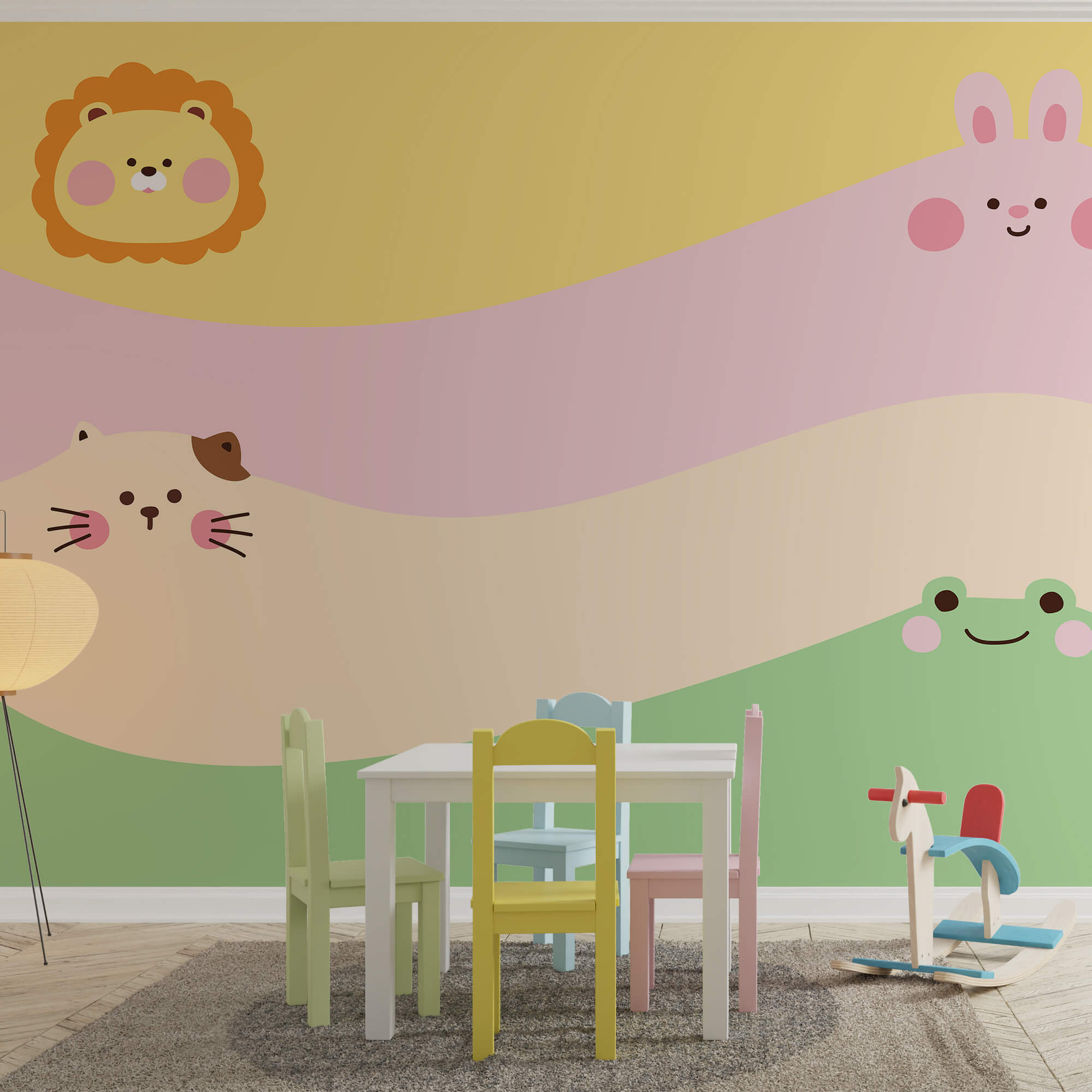 Skupina zvířat se lvem a lvíčkem