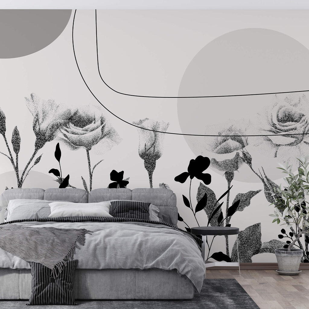 Černobílý obraz květin