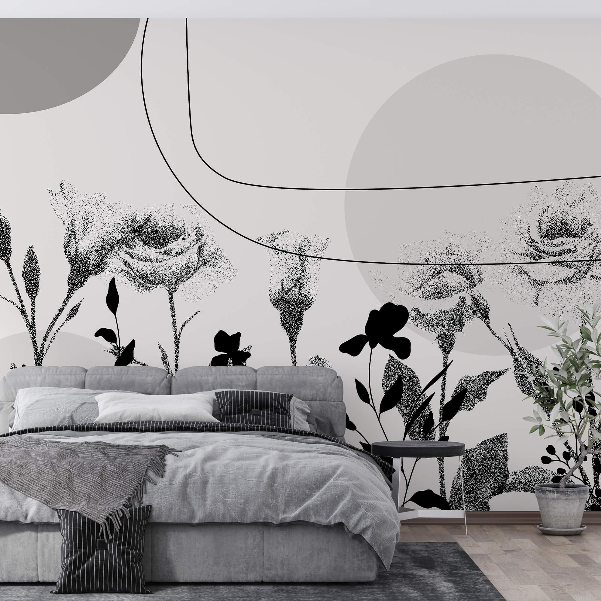 Černobílý obraz květin