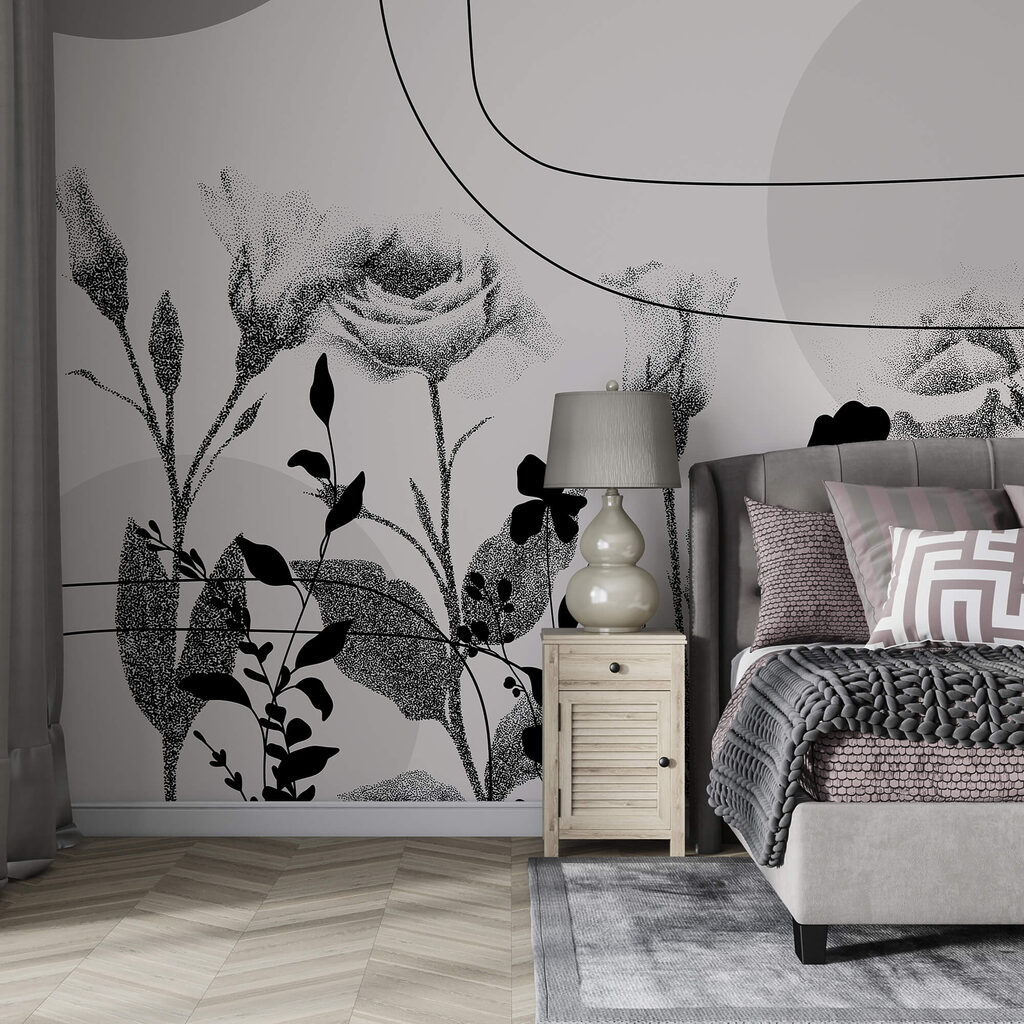 Černobílý obraz květin