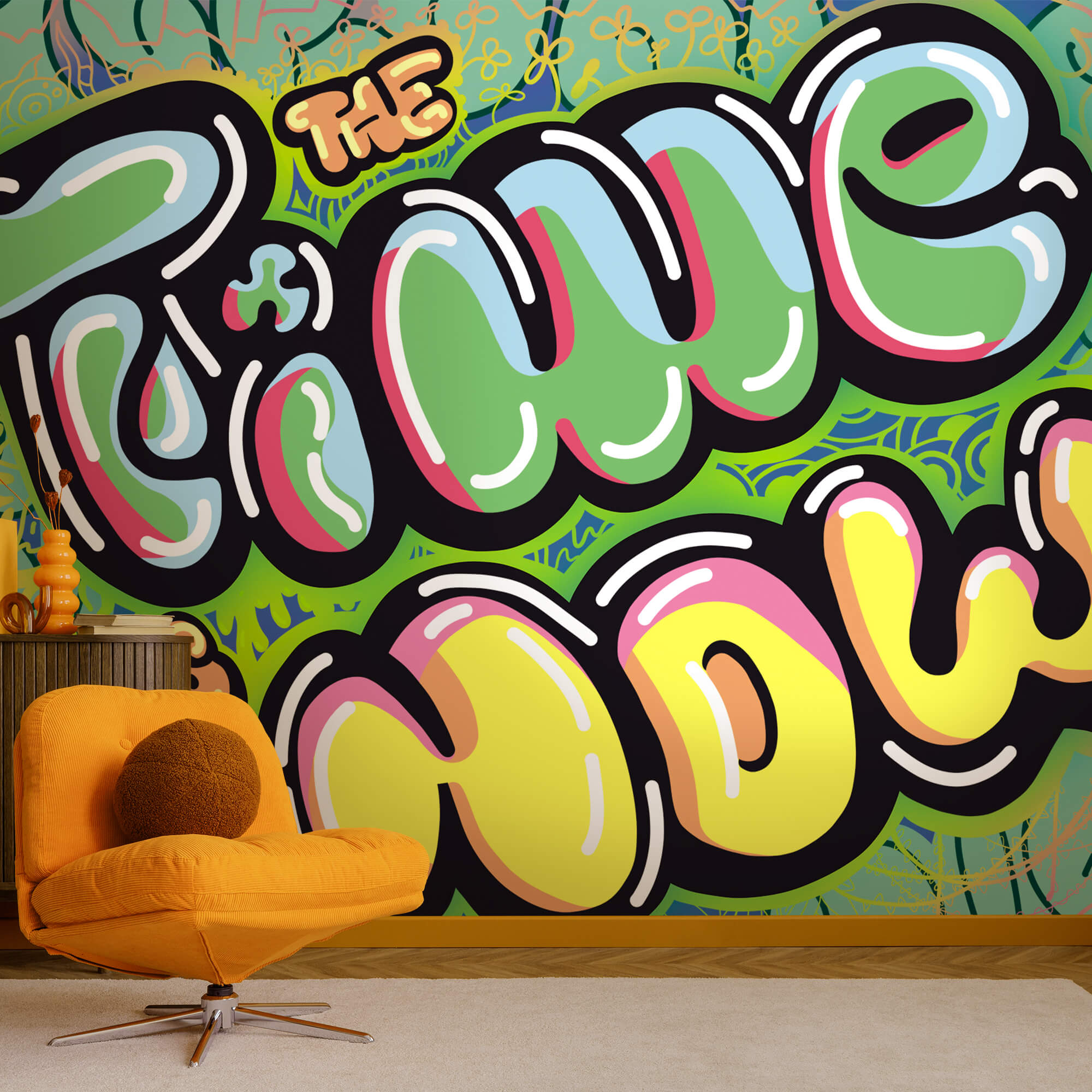 Barevné graffiti na zeleném pozadí Barevné graffiti na zeleném pozadí