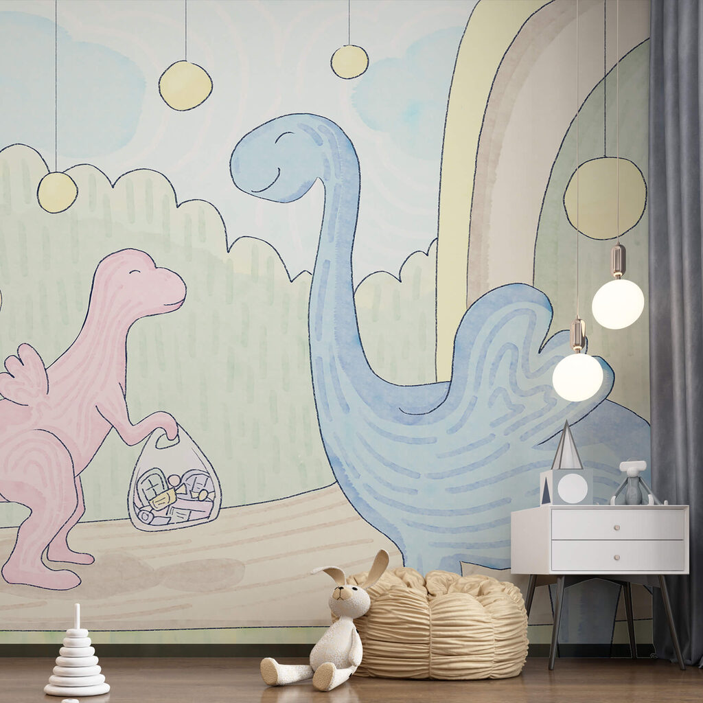 Karikatura dinosaurů nesoucích tašku Karikatura dinosaurů nesoucích tašku