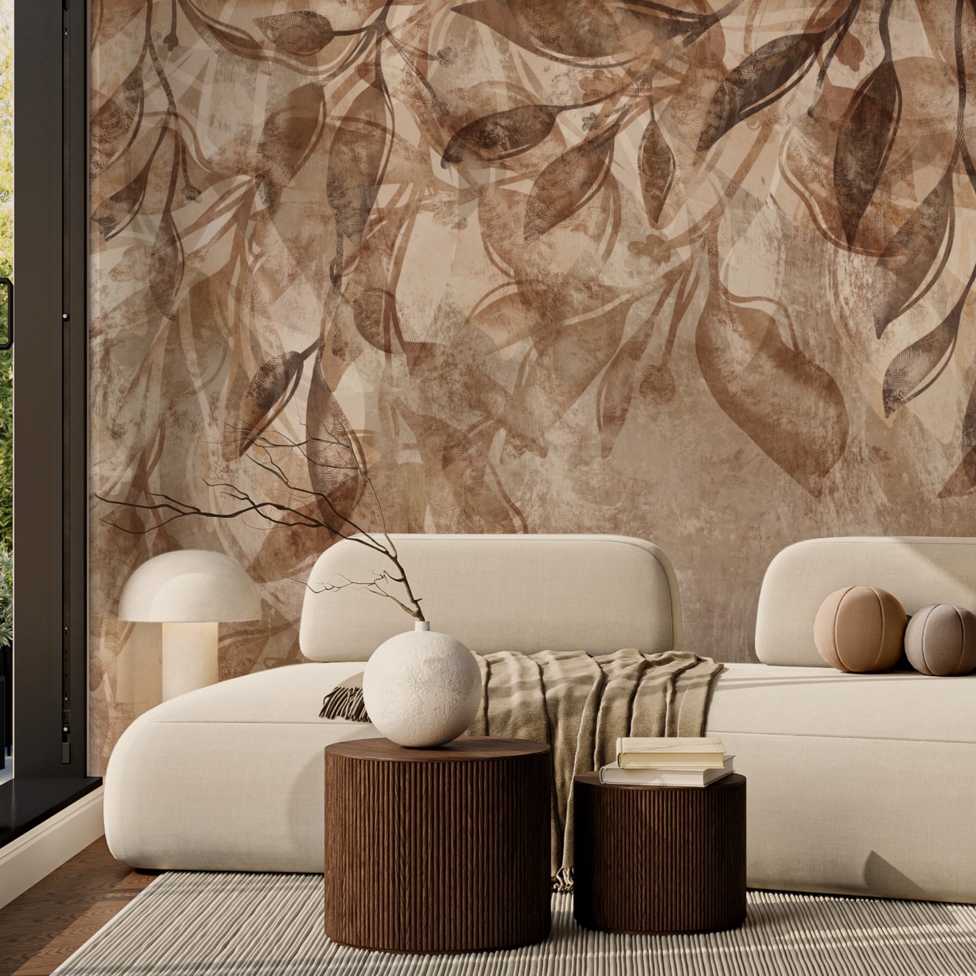 Hnědý a bílý květinový vzor