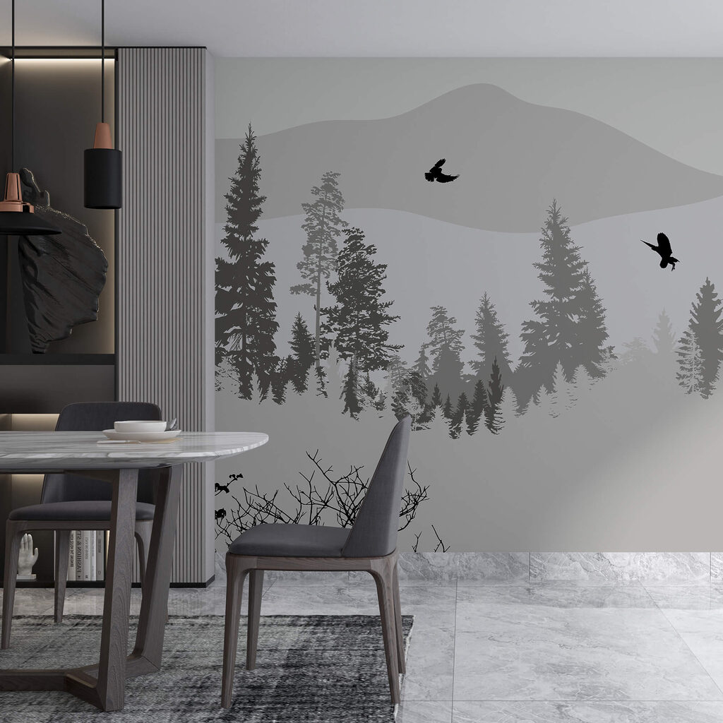 Ptáci letící nad zasněženou horou