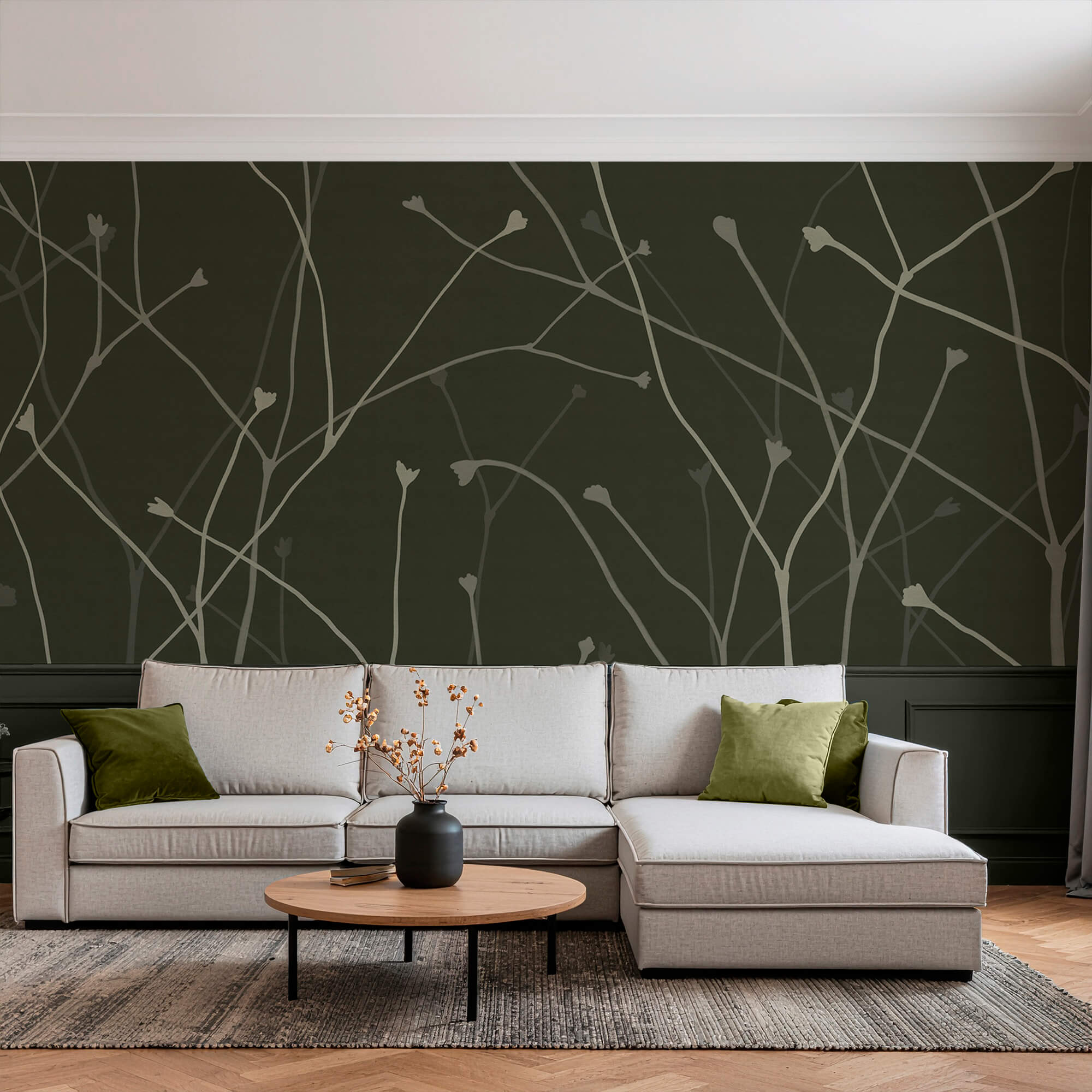 Jemné větvičky na tmavém pozadí