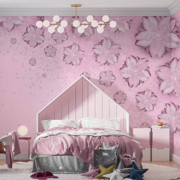 Růžové pozadí s květinami