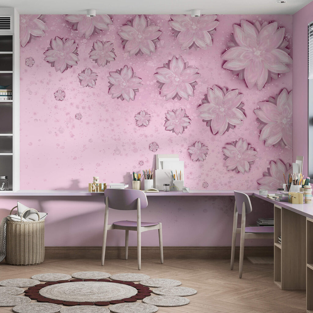 Růžové pozadí s květinami