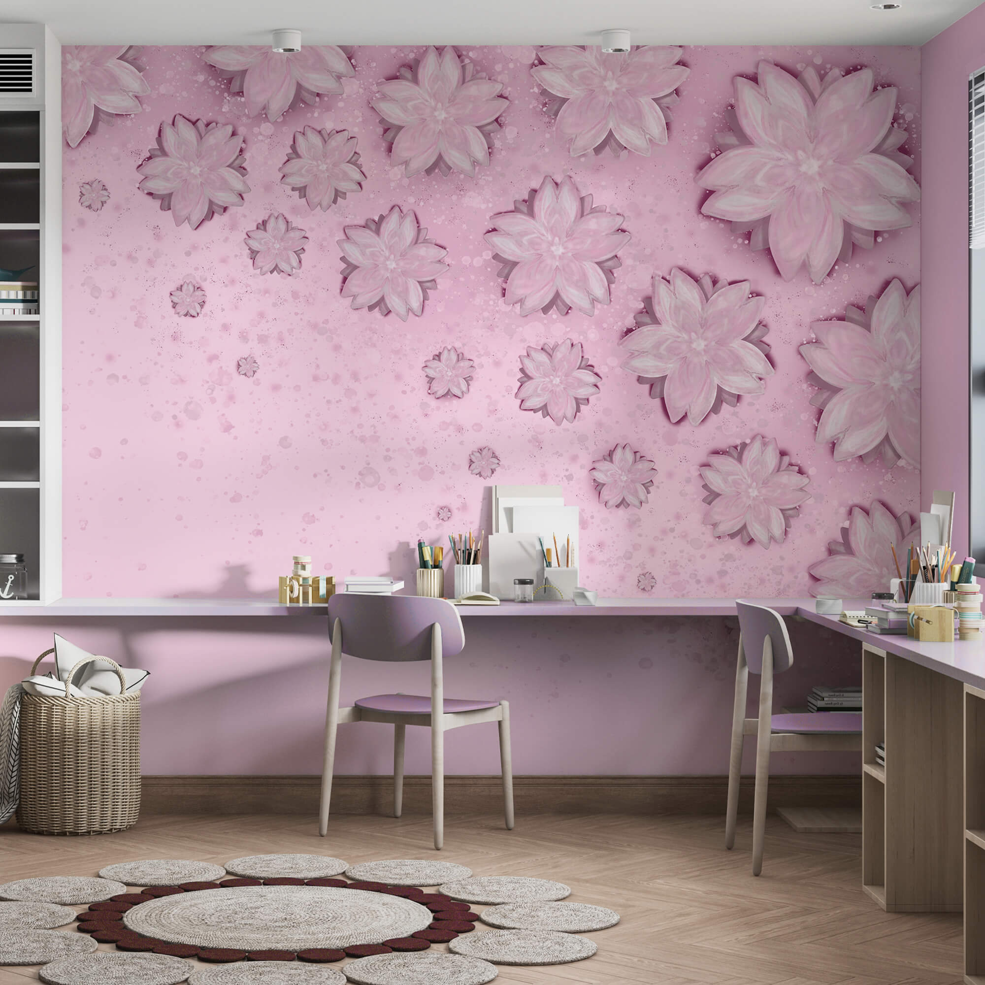 Růžové pozadí s květinami