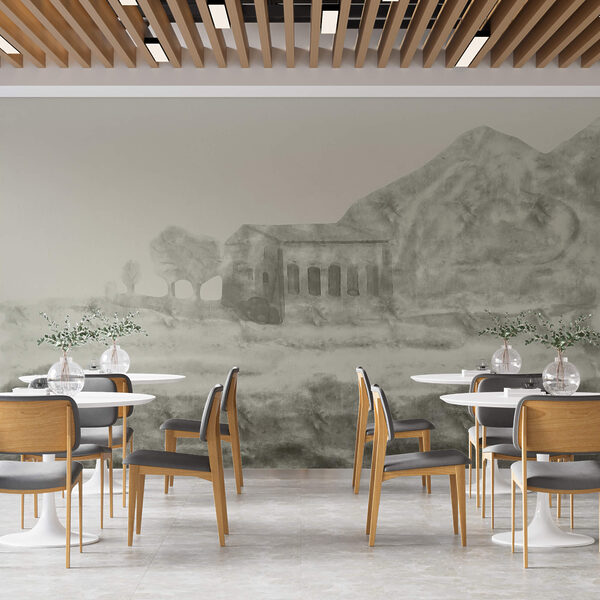 Kresba budovy a hory Kresba budovy a hory