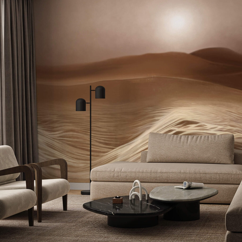 Poušť s vlnami a sluncem