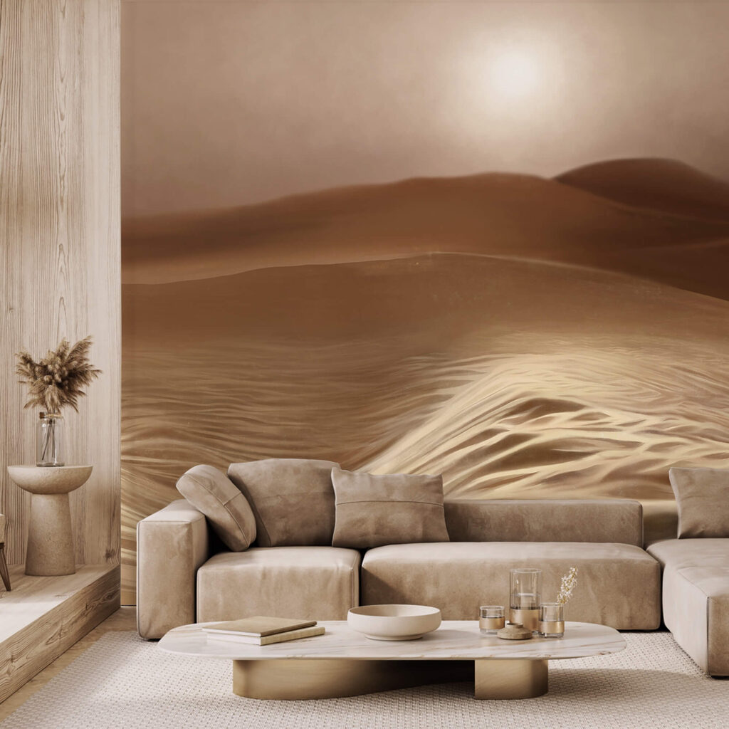 Poušť s vlnami a sluncem