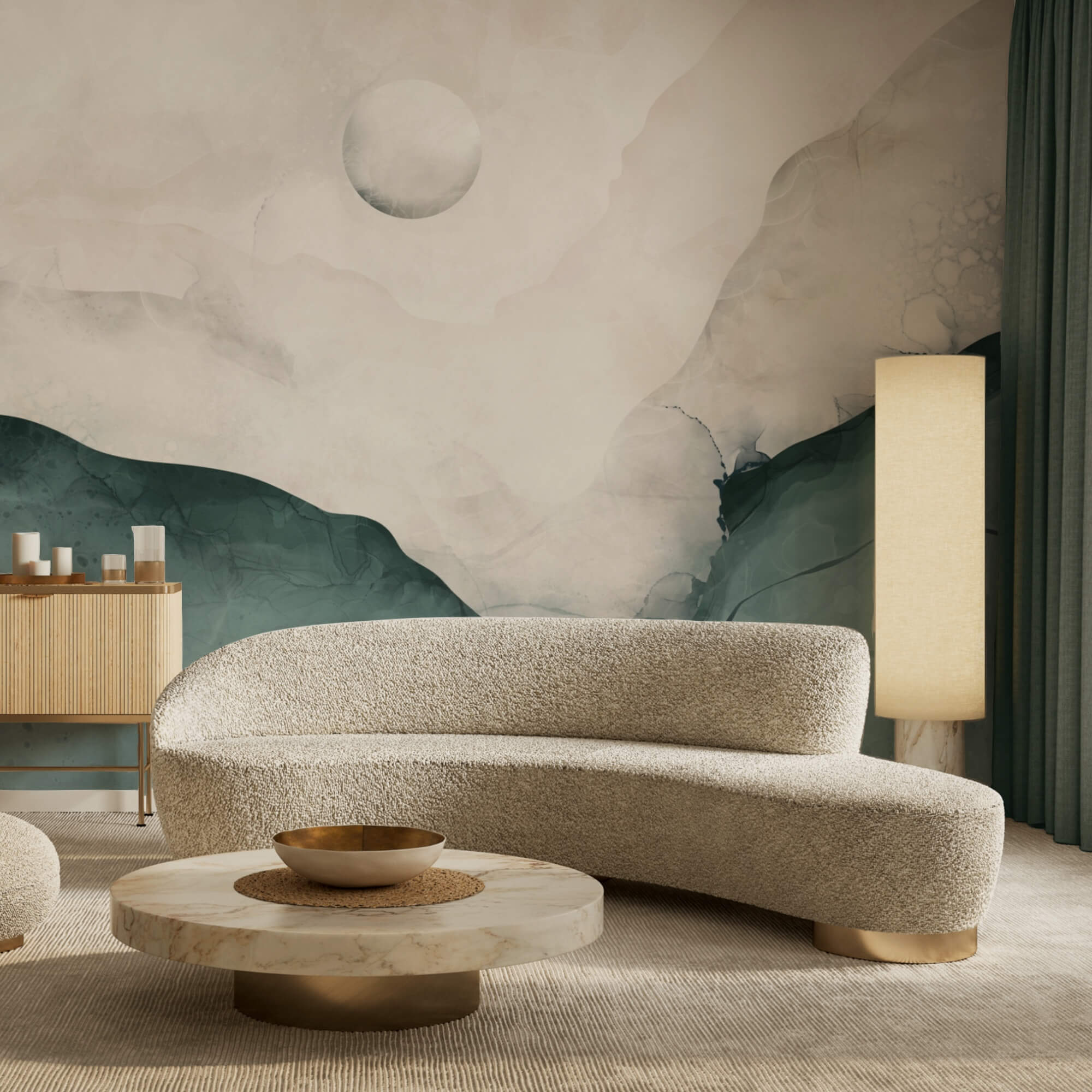 Obraz hory s měsícem na obloze