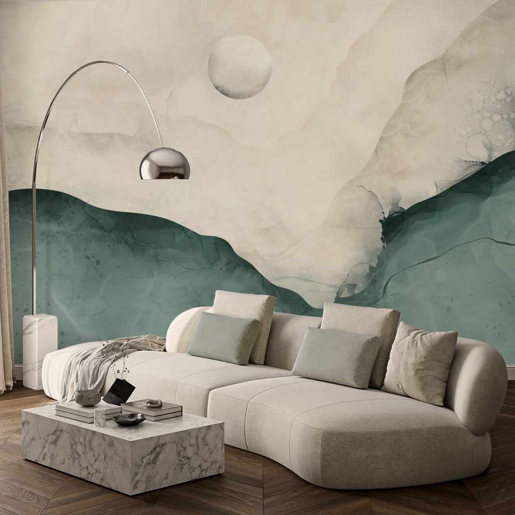 Obraz hory s měsícem na obloze