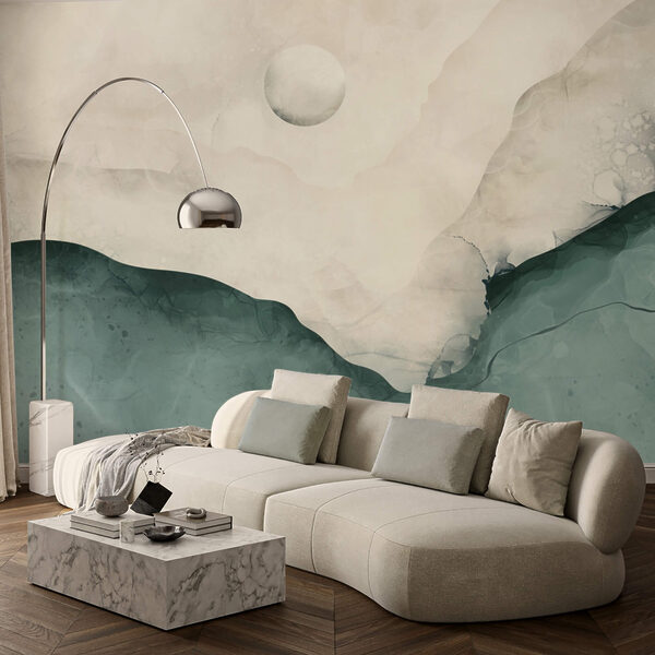 Obraz hory s měsícem na obloze