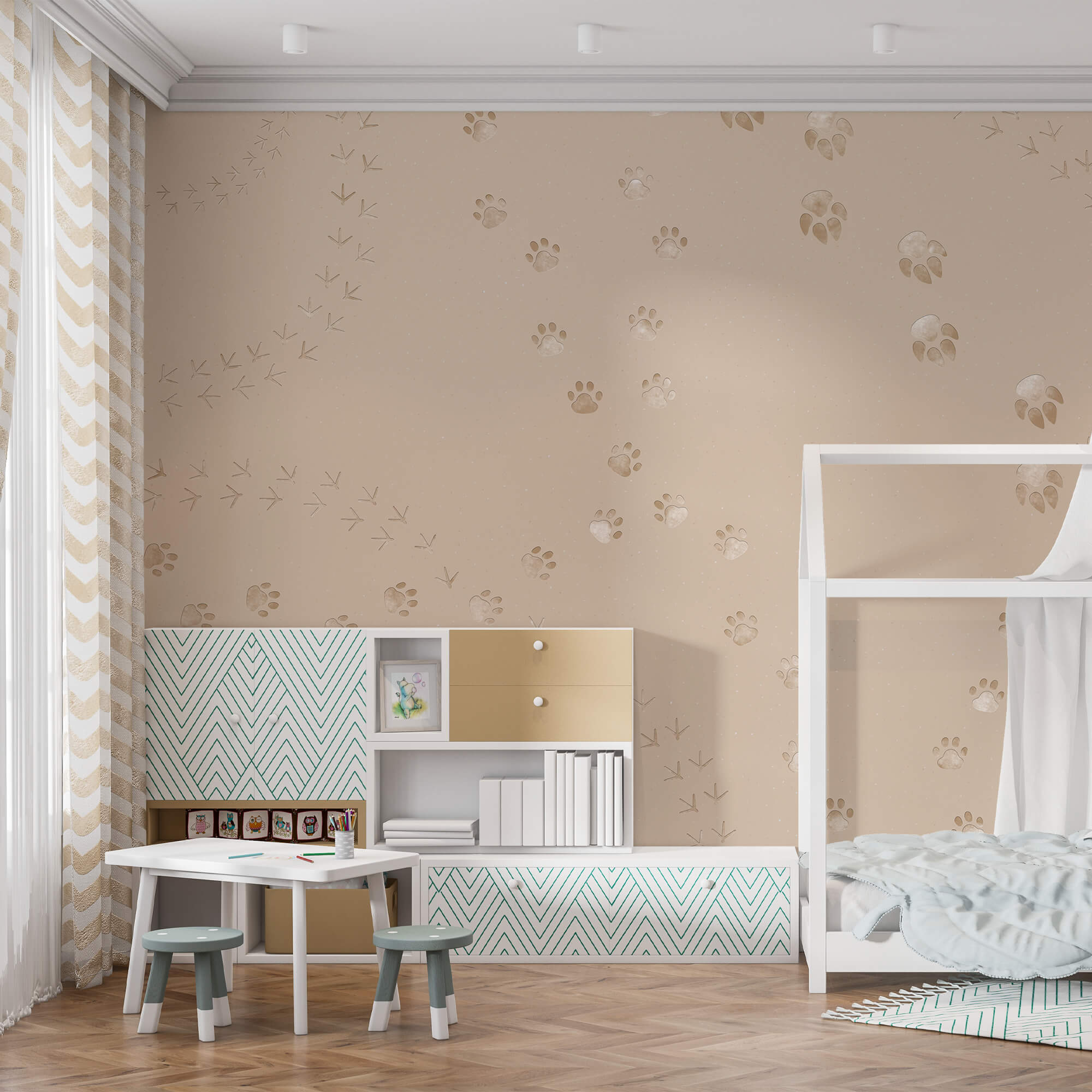 Vzor otisků tlapek a ptáků