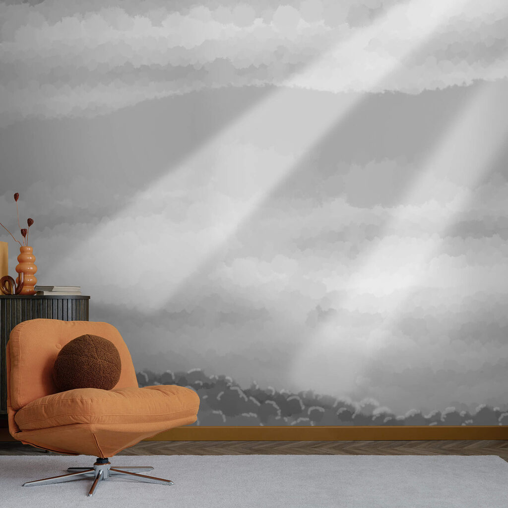 Šedotónový obrázek mraků a slunečních paprsků