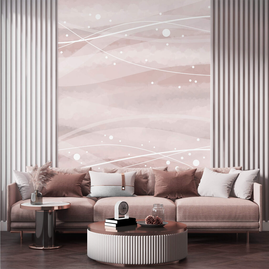 Bílé čáry a tečky na růžovém pozadí