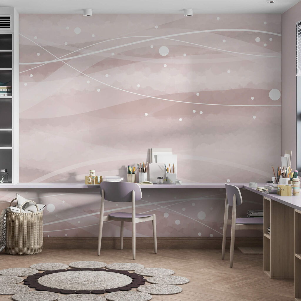 Bílé čáry a tečky na růžovém pozadí