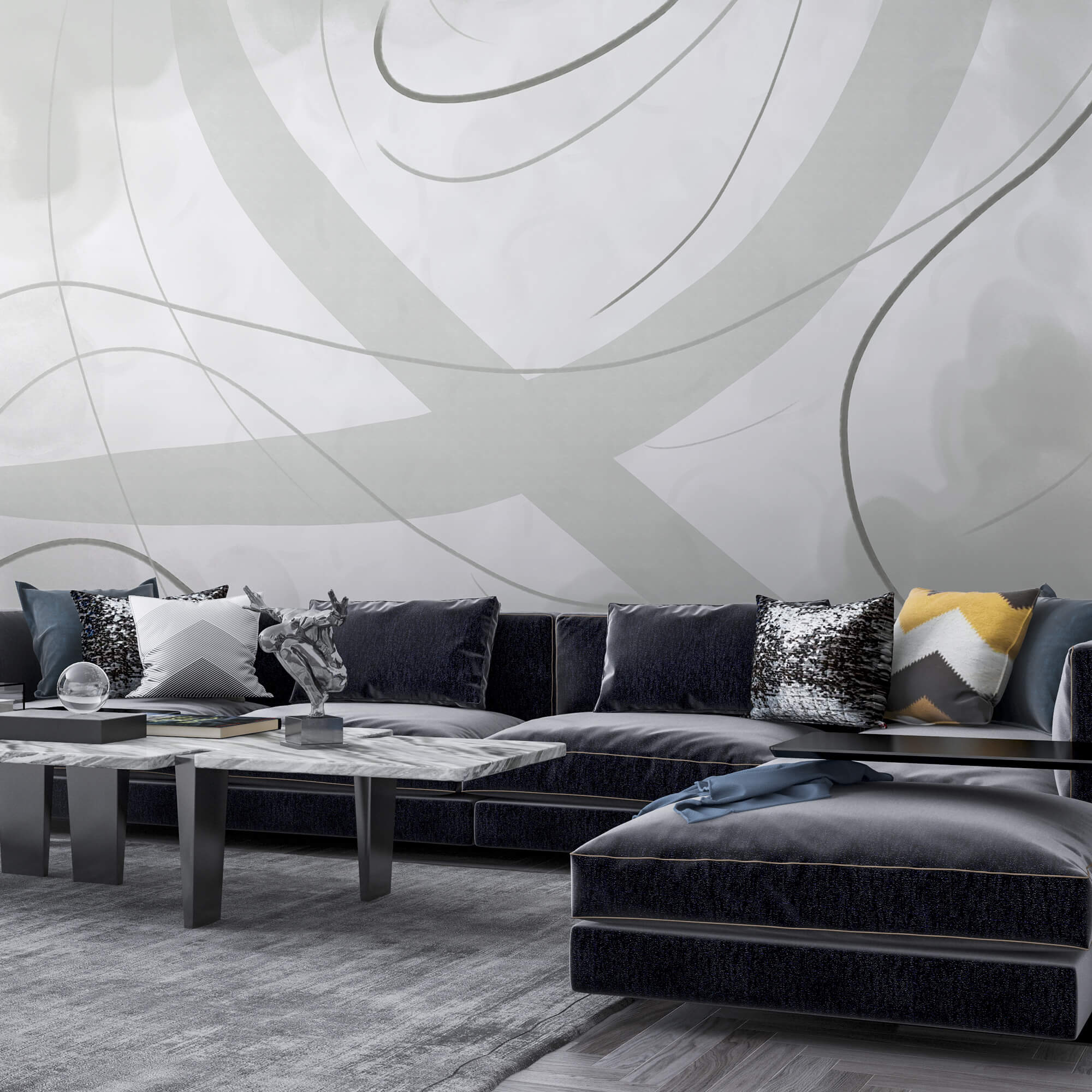 Bílé a šedé pozadí s čarami a křivkami