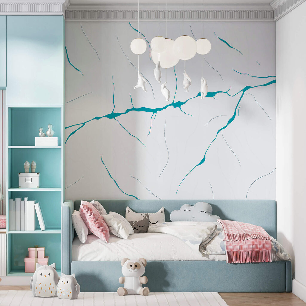 Modré čáry na bílém povrchu