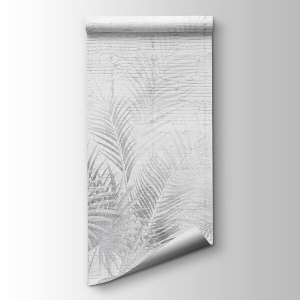 White and grey background with palm leaves