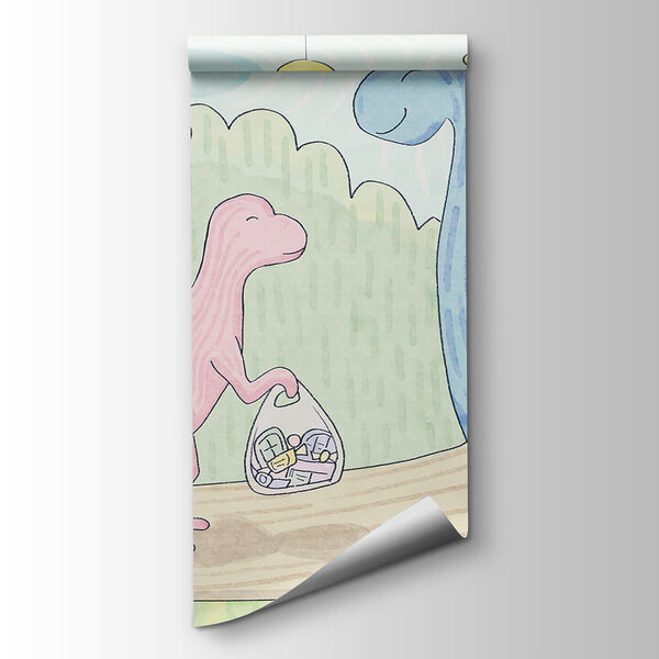 Cartoon of dinosaurs carrying a bag