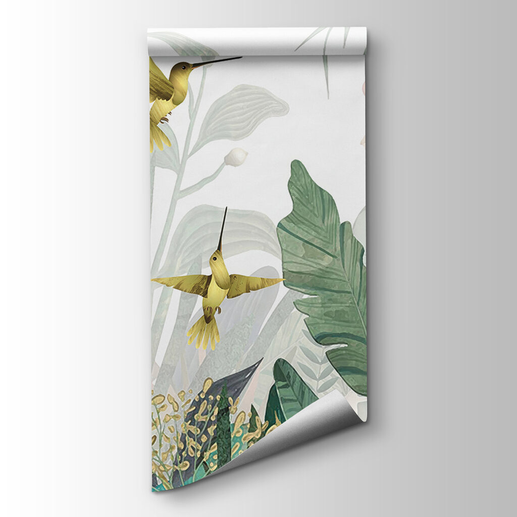 Hummingbirds flying over plants