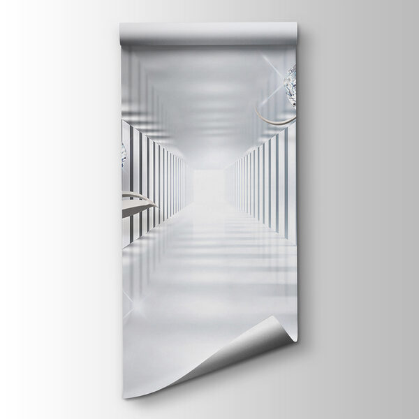 White hallway with diamonds and flowers