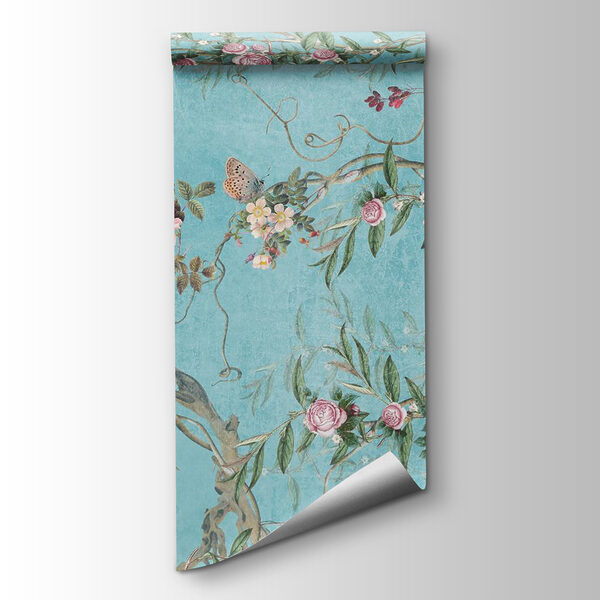 A wallpaper with birds and flowers