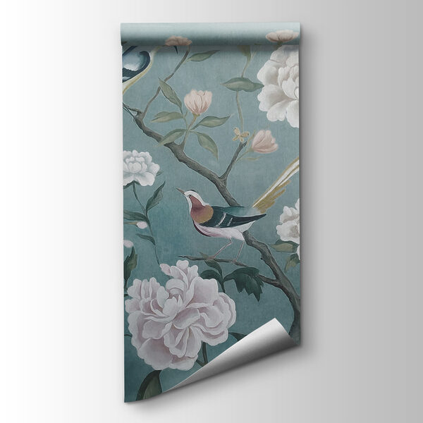 Painting of birds on a branch with flowers Painting of birds on a branch with flowers