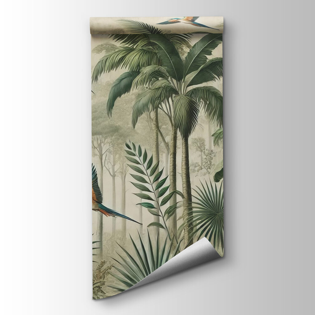 Mural of birds flying over a forest Mural of birds flying over a forest