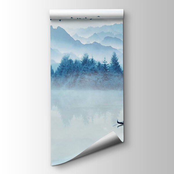 Person in a boat on a lake with birds flying in the sky Person in a boat on a lake with birds flying in the sky