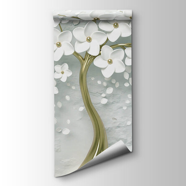 Tree with white flowers on a grey background