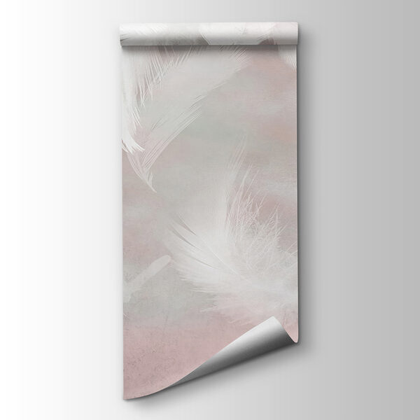 White feathers on a pink background