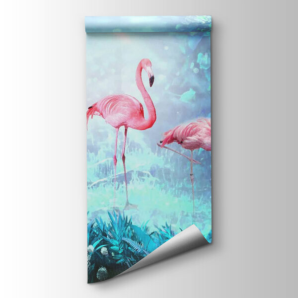 Group of pink flamingos in a forest Group of pink flamingos in a forest