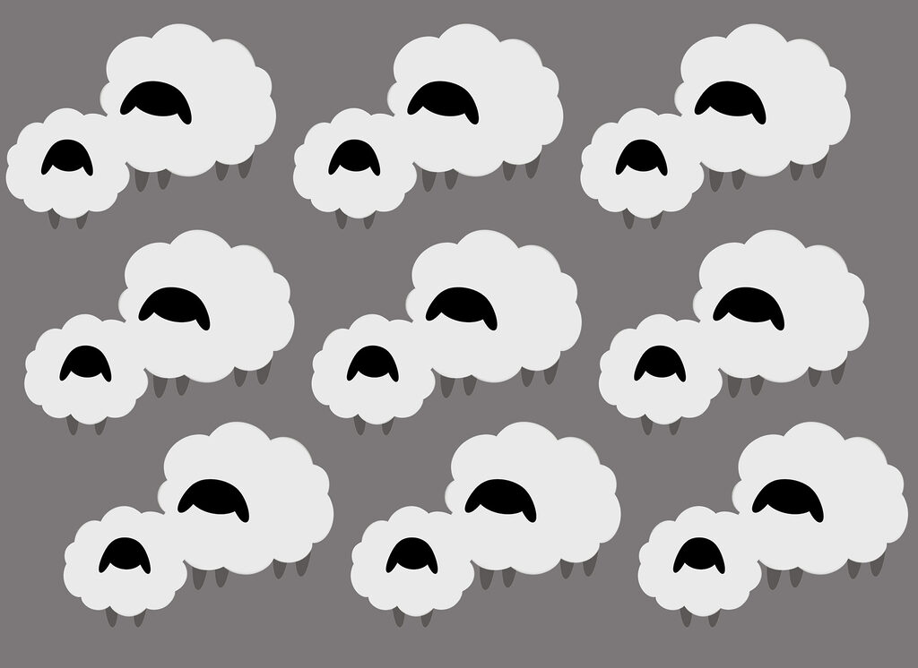 Group of white clouds with black sheep