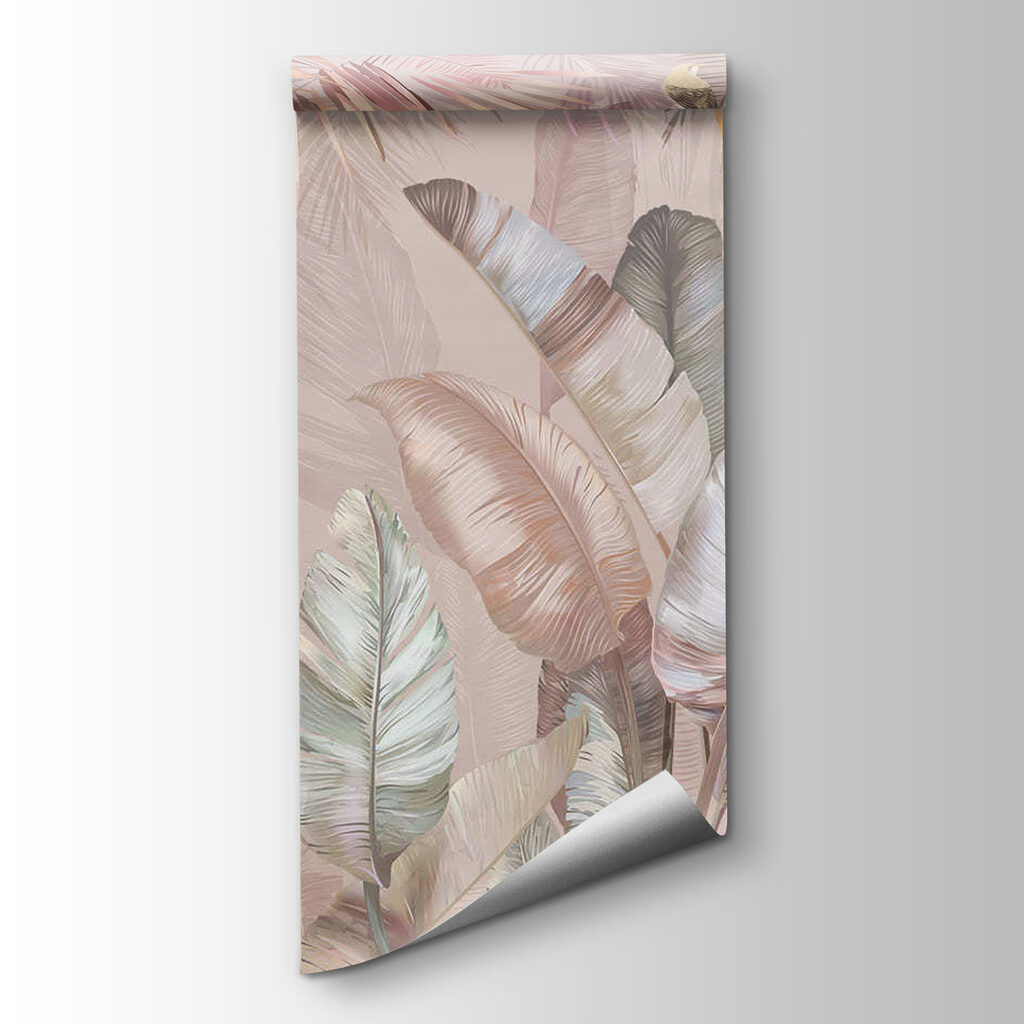 Tropical leaves in soft pastel hues